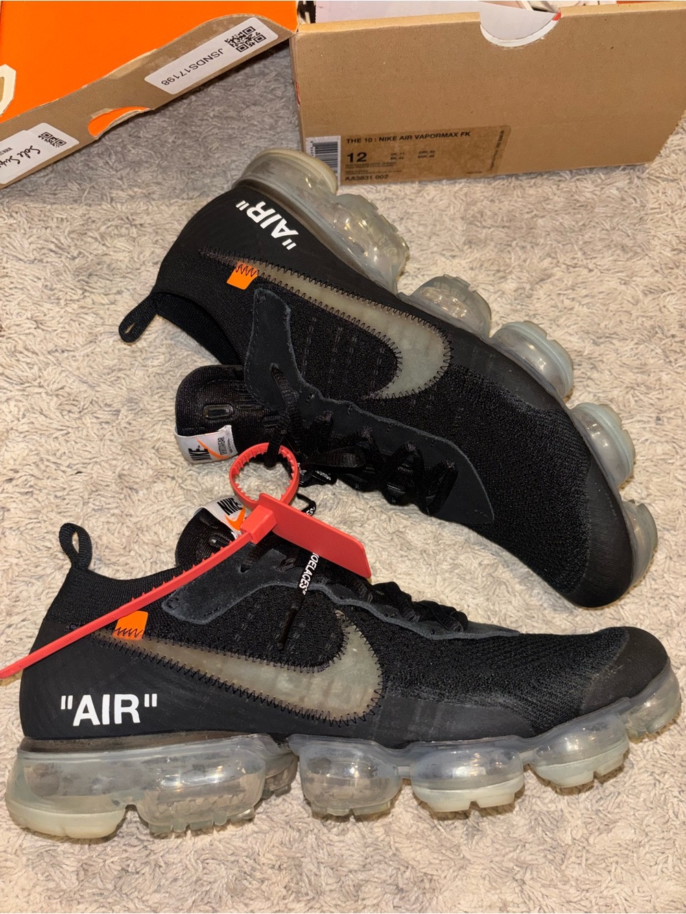 Nike Black/Crimson VaporMax Off-White Running Sneakers by Virgil Abloh